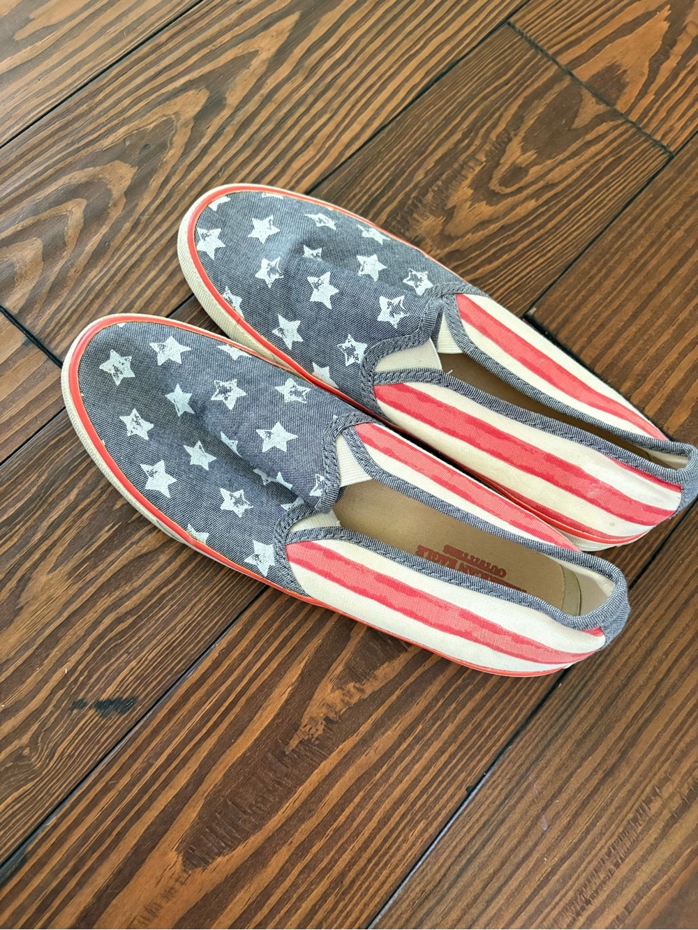 American Eagle Outfitters Women's Canvas Slip-On Sneakers - Navy, White & Red